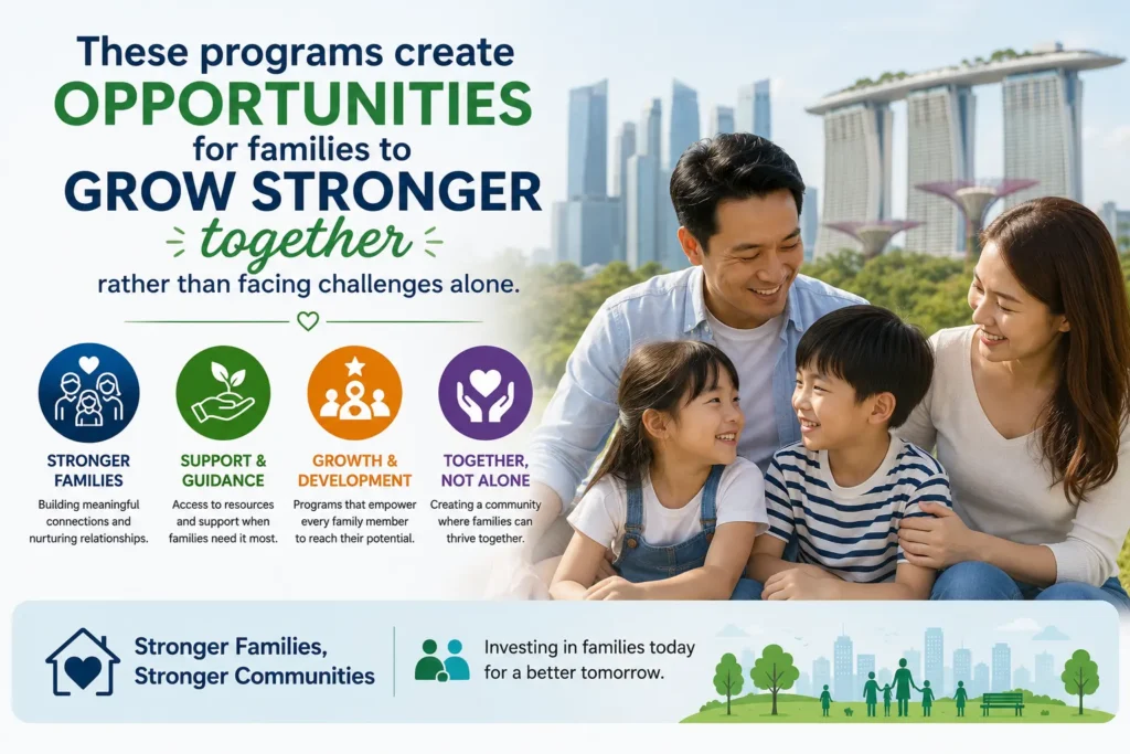 Family Support Programs in Singapore for Stronger Families This infographic highlights how family support programs create opportunities for families to build stronger relationships and overcome challenges together.