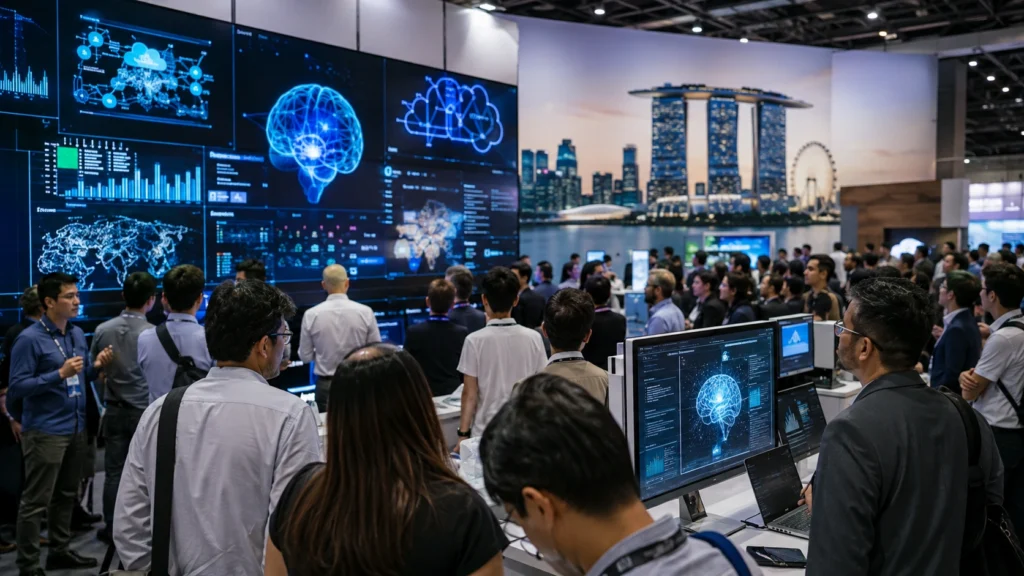 Singapore Technology Conference – AI, Big Data & Cybersecurity Singapore technology conference with professionals exploring artificial intelligence, machine learning, big data, cybersecurity, cloud computing and digital technology demonstrations.